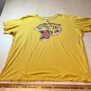 Ed Hardy T-Shirt Yellow With Tiger Graphic Tee Short Sleeve‎ Crew Mens XXLarge
